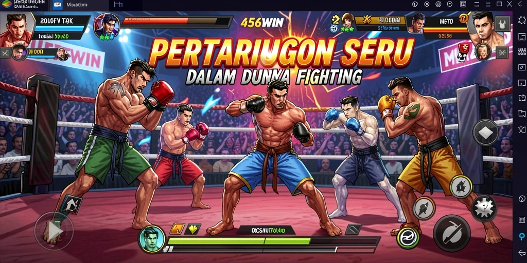 Screenshot gameplay menunjukkan pertarungan epik di arena Fighting.