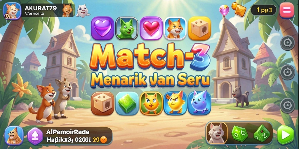 Screenshot gameplay AKURAT79 menampilkan aksi mencocokkan elemen match-3 yang seru.