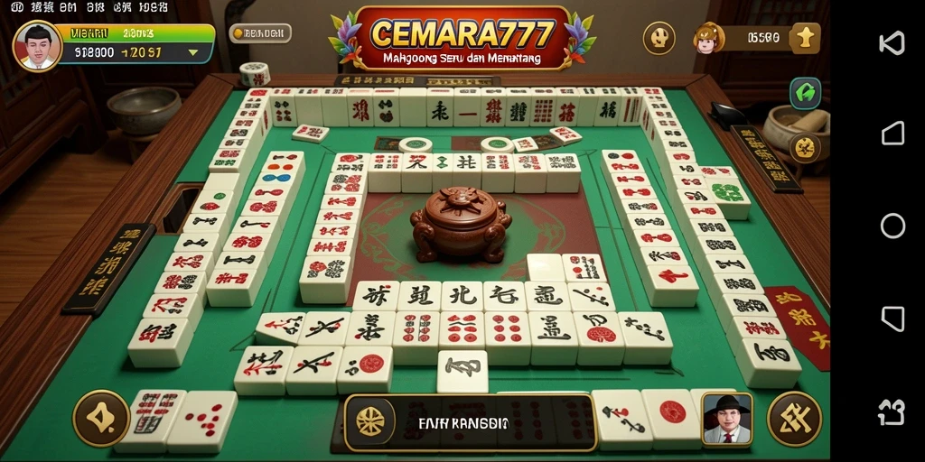 Gameplay seru CEMARA777 yang menampilkan ubin Mahjong berwarna-warni.