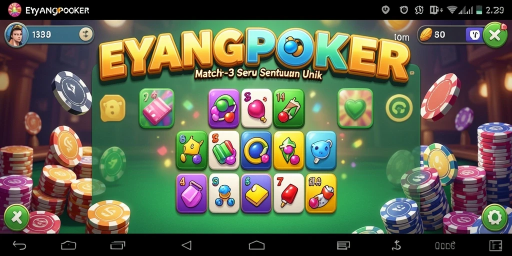 Screenshot gameplay EYANGPOKER menampilkan aksi seru permainan Match-3.