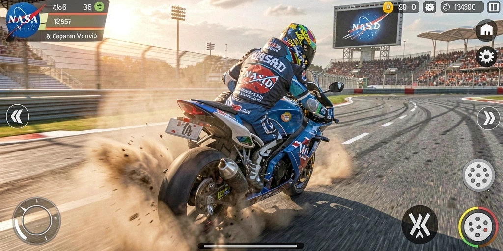 Screenshot gameplay NASA4D yang menampilkan aksi balapan motor seru.