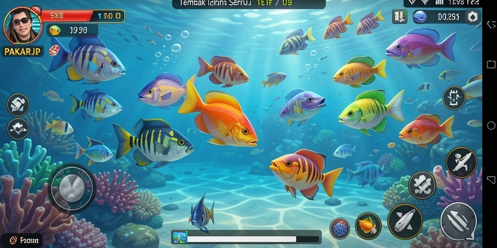 Tampilan gameplay PAKARJP yang menegangkan saat berburu ikan.