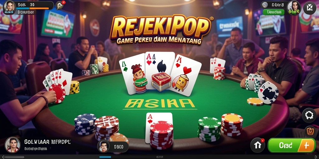 Screenshot gameplay REJEKIPOP yang menunjukkan keseruan bermain poker.