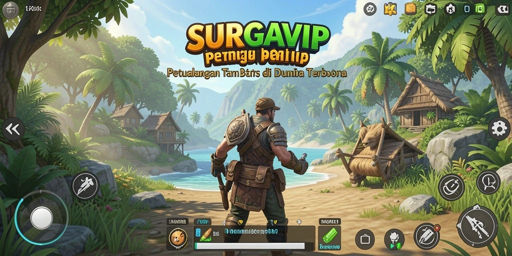 Screenshot gameplay SURGAVIP yang menunjukkan petualangan di dunia terbuka yang megah.