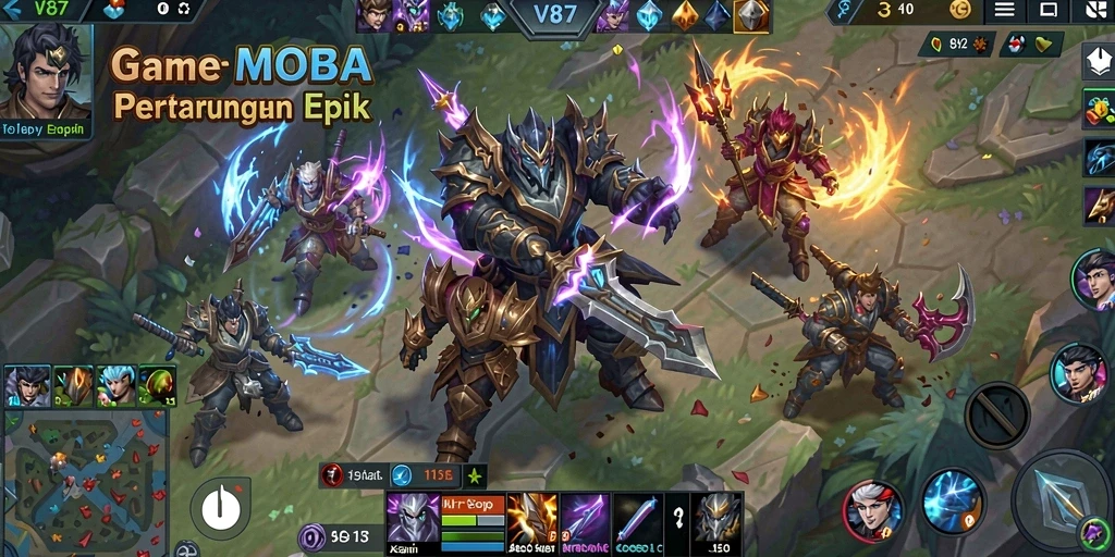 Tangkapan layar V87 menampilkan pertarungan seru dalam gameplay MOBA.
