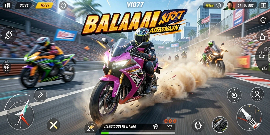 Gameplay VIO77 yang menampilkan balapan motor seru.