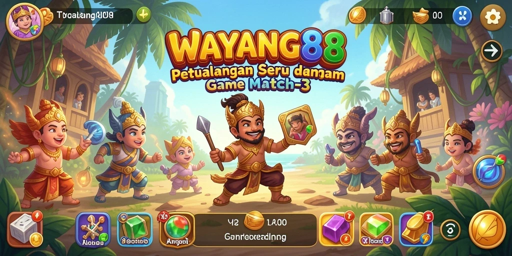 Tampilan gameplay seru dari WAYANG88 dengan tantangan Match-3.