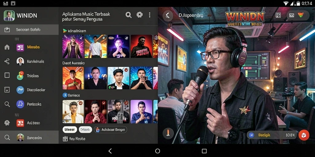 Tampilan gameplay WINIDN dengan berbagai lagu dan tantangan musik.